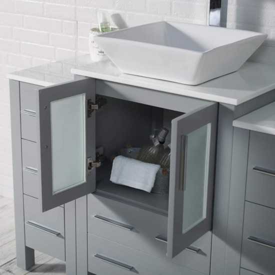 Sydney 84 Inch Vanity with Ceramic Double Vessel Sinks & Mirrors - Metal Gray