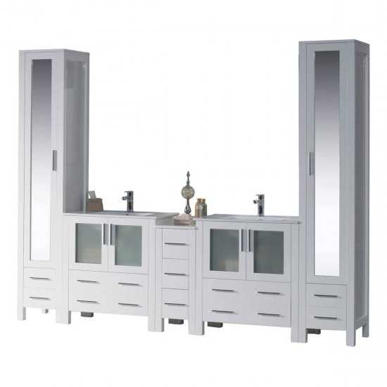 Sydney 102 Inch Vanity with Ceramic Double Sinks - White