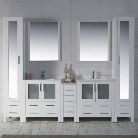 Sydney 102 Inch Vanity with Ceramic Double Sinks - White