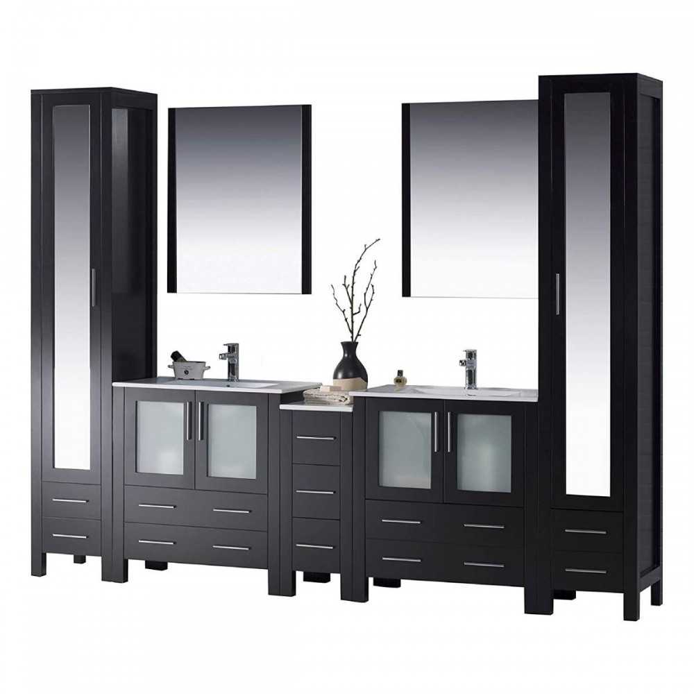 Sydney 102 Inch Vanity with Ceramic Double Sinks & Mirrors - Espresso