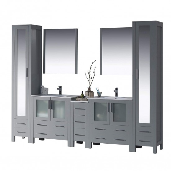 Sydney 102 Inch Vanity with Ceramic Double Sinks & Mirrors - Metal Gray