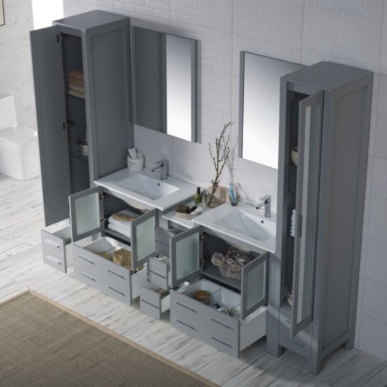 Sydney 102 Inch Vanity with Ceramic Double Sinks & Mirrors - Metal Gray