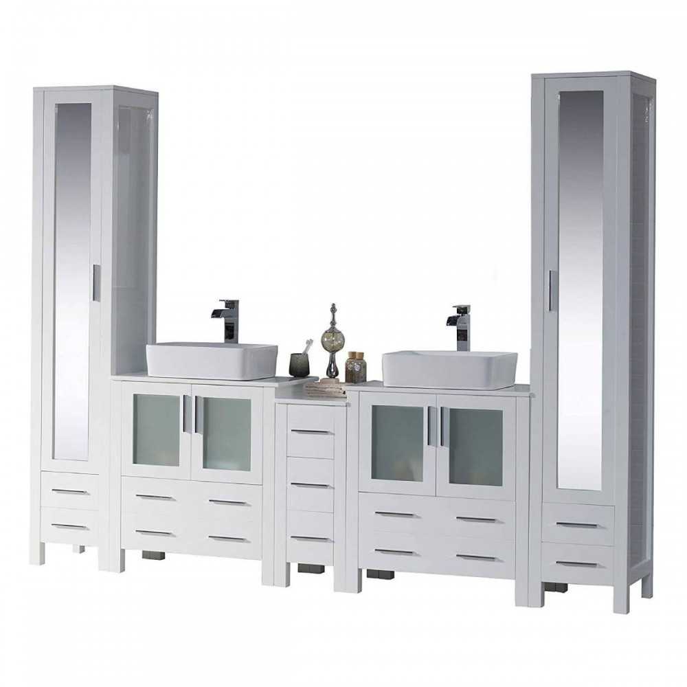 Sydney 102 Inch Vanity with Ceramic Double Vessel Sinks - White Sydney 102 Inch Vanity with Ceramic Double Vessel Sinks - White