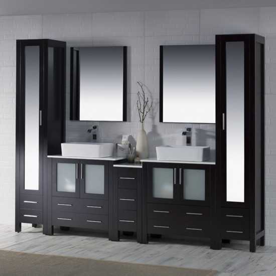 Sydney 102 Inch Vanity with Ceramic Double Vessel Sinks - Espresso