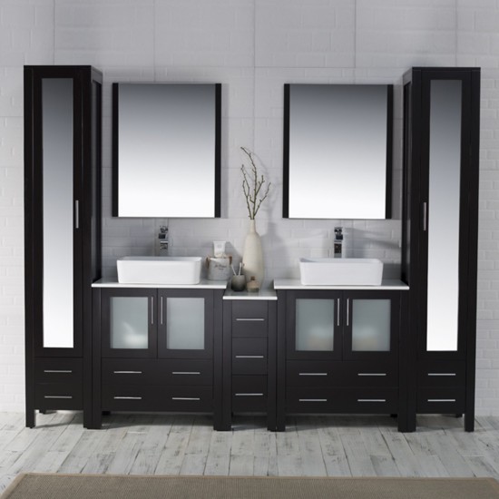 Sydney 102 Inch Vanity with Ceramic Double Vessel Sinks - Espresso