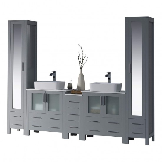 Sydney 102 Inch Vanity with Ceramic Double Vessel Sinks - Metal Gray