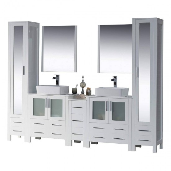 Sydney 102 Inch Vanity with Ceramic Double Vessel Sinks & Mirrors - White