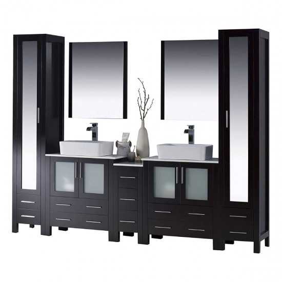 Sydney 102 Inch Vanity with Ceramic Double Vessel Sinks & Mirrors - Espresso