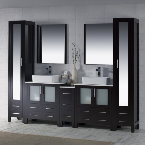 Sydney 102 Inch Vanity with Ceramic Double Vessel Sinks & Mirrors - Espresso