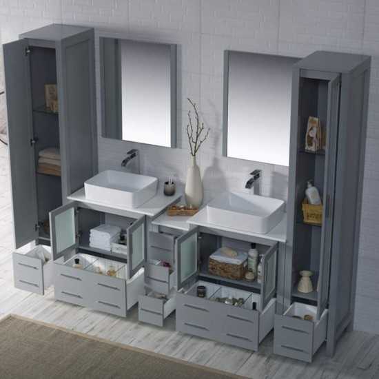 Sydney 102 Inch Vanity with Ceramic Double Vessel Sinks & Mirrors - Metal Gray