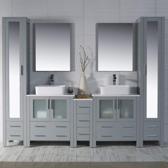 Sydney 102 Inch Vanity with Ceramic Double Vessel Sinks & Mirrors - Metal Gray