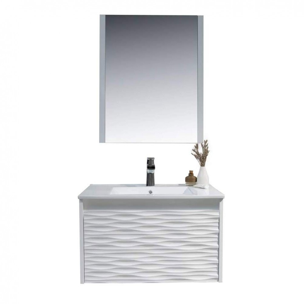 Paris 30 Inch Vanity with Ceramic Sink & Mirror - White