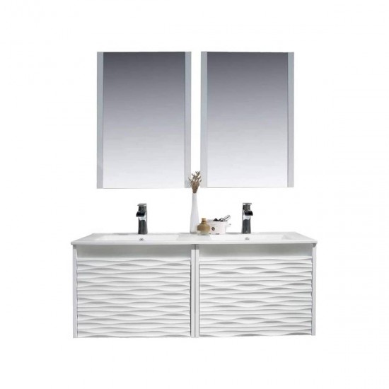 Paris 48 Inch Vanity with Ceramic Double Sinks & Mirror - White