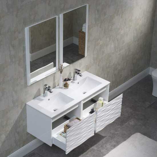 Paris 48 Inch Vanity with Ceramic Double Sinks & Mirror - White