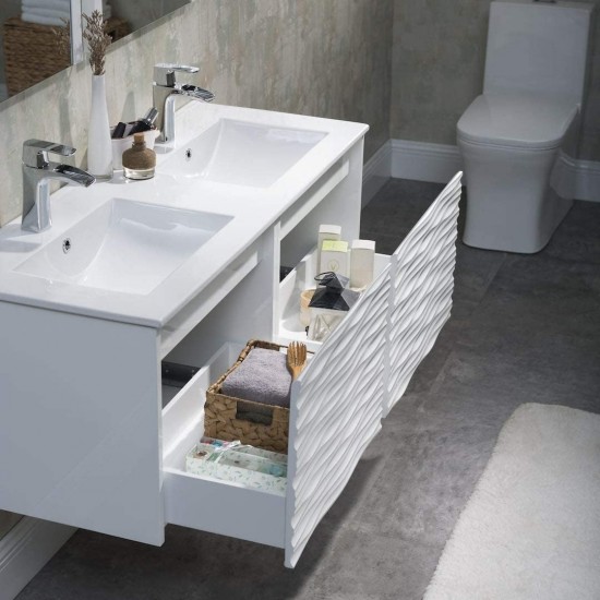 Paris 48 Inch Vanity with Ceramic Double Sinks & Mirror - White