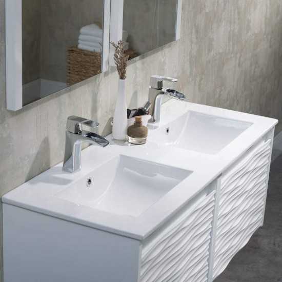 Paris 48 Inch Vanity with Ceramic Double Sinks & Mirror - White