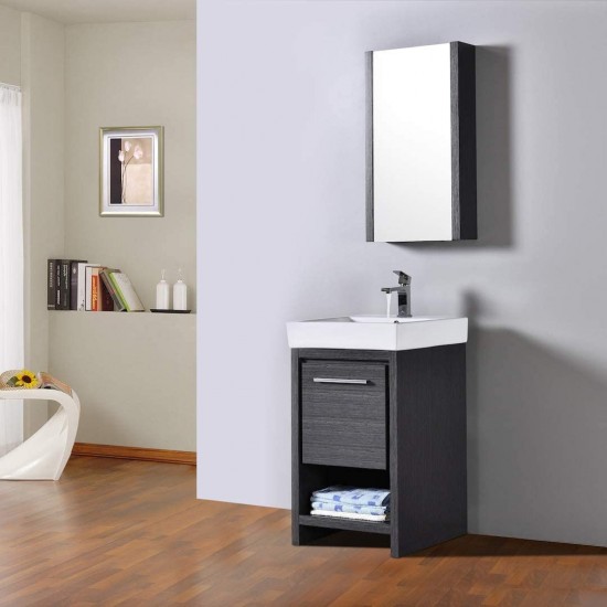 Milan 20 Inch Vanity with Ceramic Sink & Mirrored Medicine Cabinet - Silver Grey