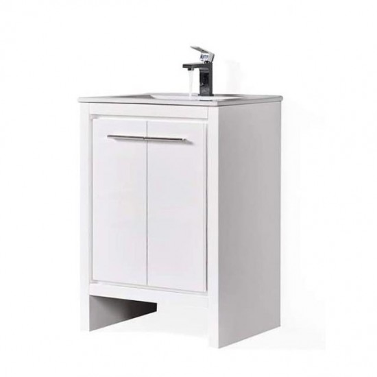 Milan 24 Inch Vanity with Ceramic Sink - White