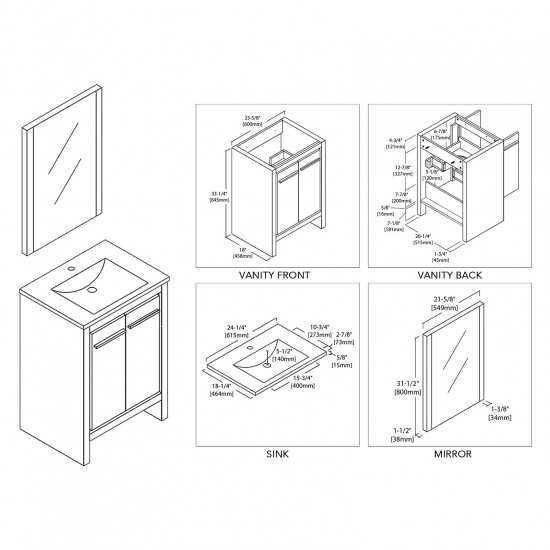 Milan 24 Inch Vanity with Ceramic Sink & Mirror - White
