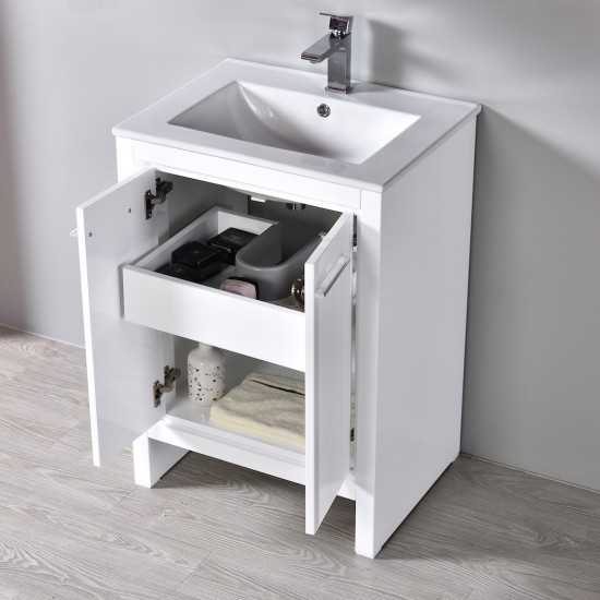 Milan 24 Inch Vanity with Ceramic Sink & Mirror - White