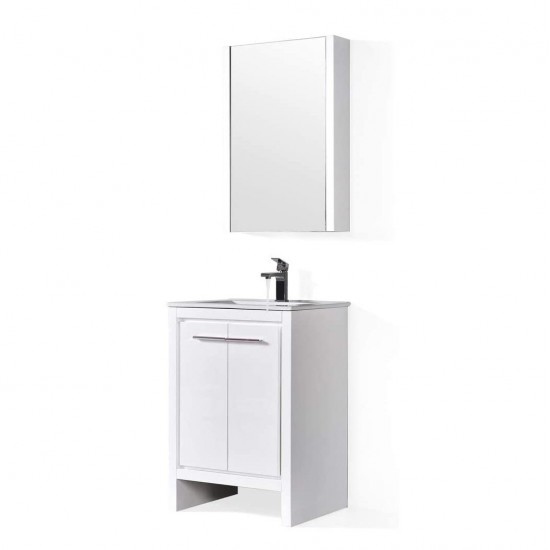 Milan 24 Inch Vanity with Ceramic Sink & Mirrored Medicine Cabinet - White