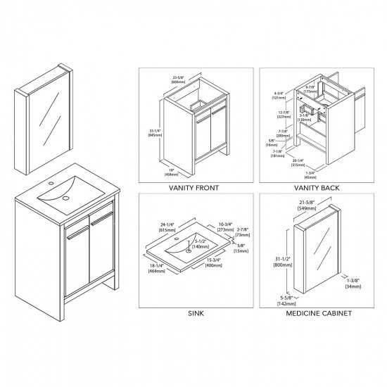 Milan 24 Inch Vanity with Ceramic Sink & Mirrored Medicine Cabinet - White