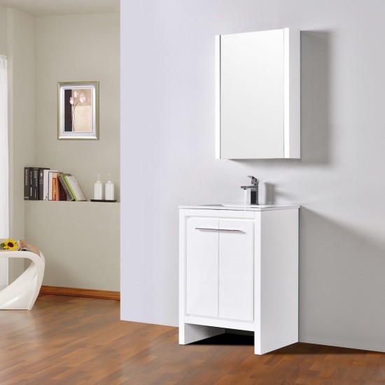 Milan 24 Inch Vanity with Ceramic Sink & Mirrored Medicine Cabinet - White