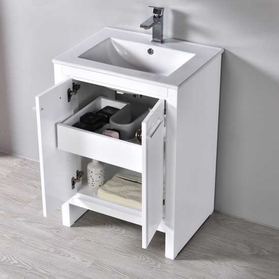 Milan 24 Inch Vanity with Ceramic Sink & Mirrored Medicine Cabinet - White