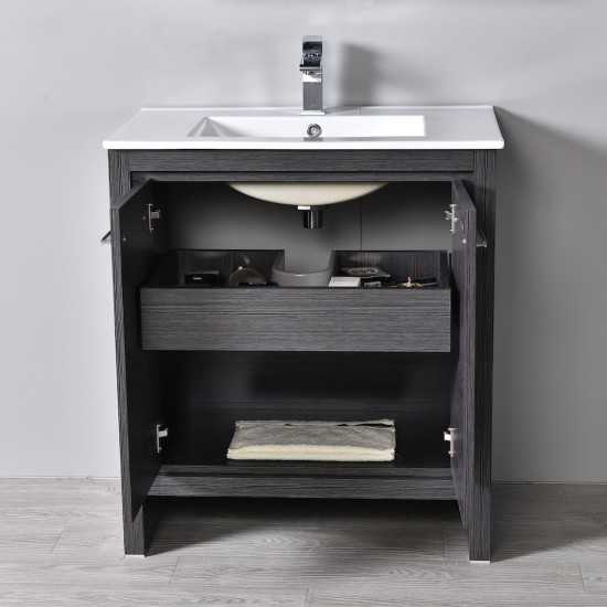 Milan 24 Inch Vanity with Ceramic Sink - Silver Grey