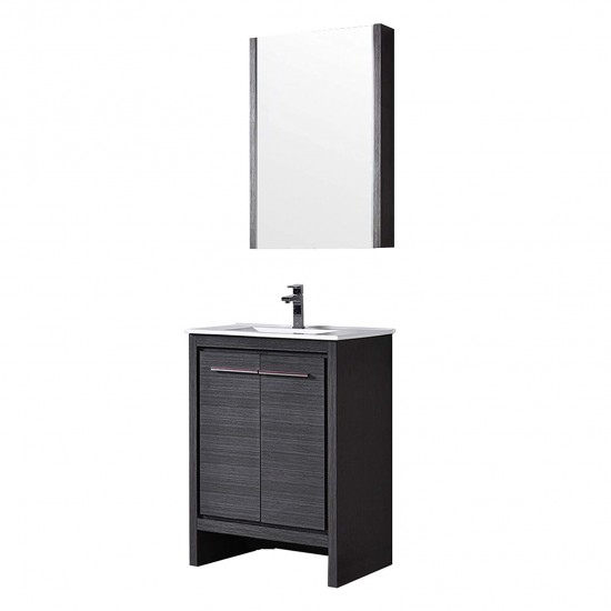 Milan 24 Inch Vanity with Ceramic Sink & Mirrored Medicine Cabinet - Silver Grey