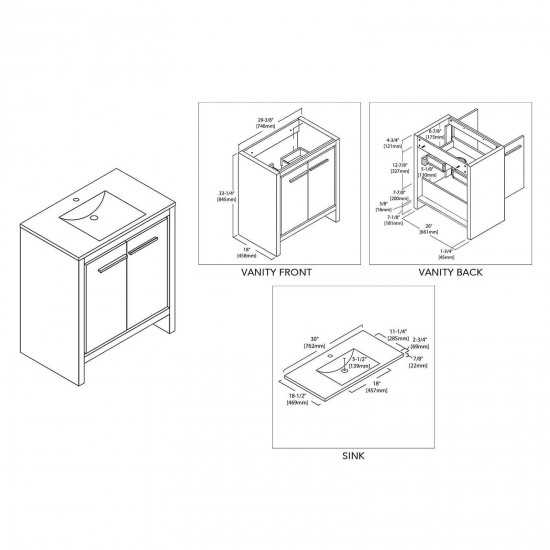 Milan 30 Inch Vanity with Ceramic Sink - White