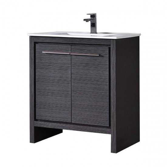 Milan 30 Inch Vanity with Ceramic Sink - Silver Grey