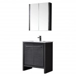 Milan 30 Inch Vanity with Ceramic Sink & Mirrored Medicine Cabinet - Silver Grey