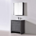 Milan 30 Inch Vanity with Ceramic Sink & Mirrored Medicine Cabinet - Silver Grey