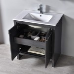 Milan 30 Inch Vanity with Ceramic Sink & Mirrored Medicine Cabinet - Silver Grey