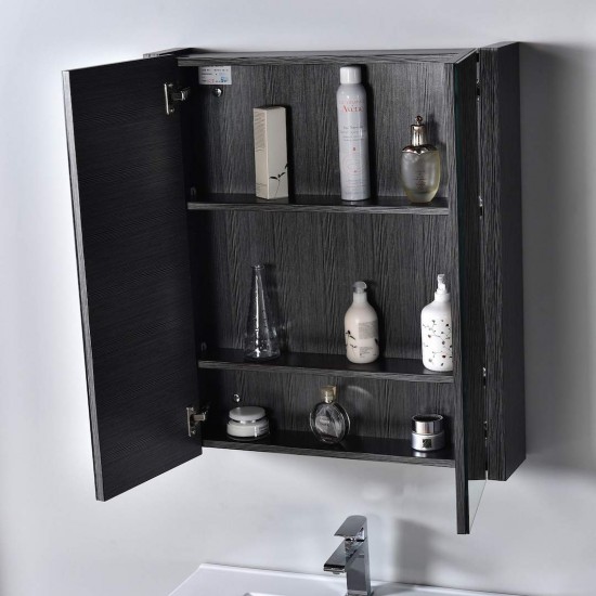 Milan 30 Inch Vanity with Ceramic Sink & Mirrored Medicine Cabinet - Silver Grey