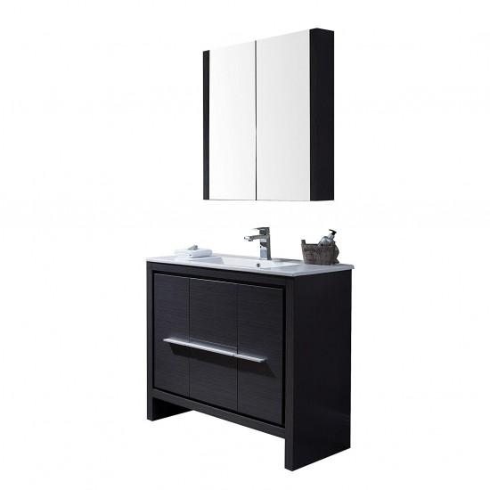 Milan 36 Inch Vanity with Ceramic Sink & Mirrored Medicine Cabinet - Silver Grey