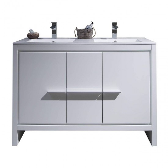 Milan 48 Inch Vanity with Ceramic Double Sinks - White