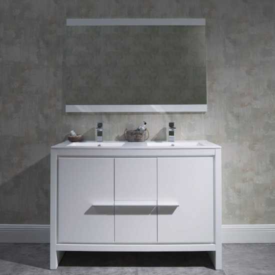 Milan 48 Inch Vanity with Ceramic Double Sinks - White