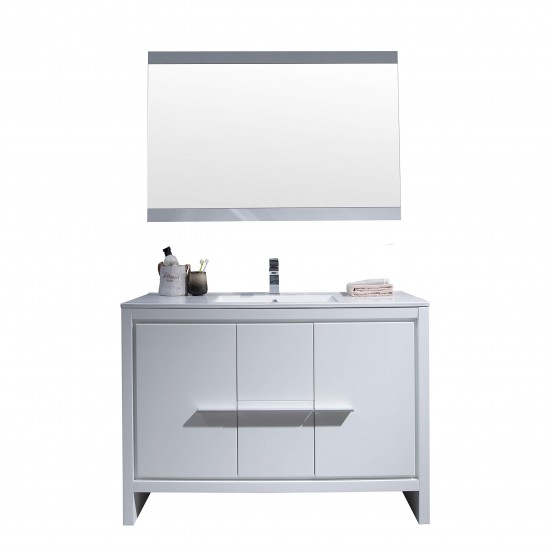 Milan 48 Inch Vanity with Ceramic Single Sink & Mirror - White