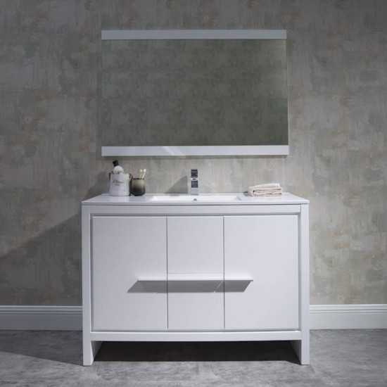 Milan 48 Inch Vanity with Ceramic Single Sink & Mirror - White