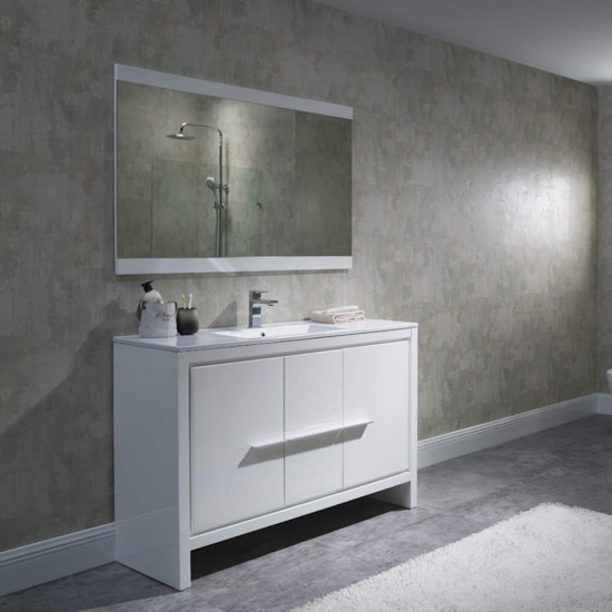 Milan 48 Inch Vanity with Ceramic Single Sink & Mirror - White