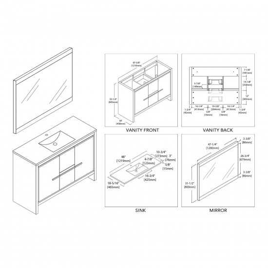 Milan 48 Inch Vanity with Ceramic Single Sink & Mirror - White