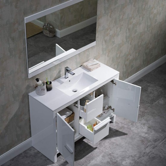 Milan 48 Inch Vanity with Ceramic Single Sink & Mirror - White