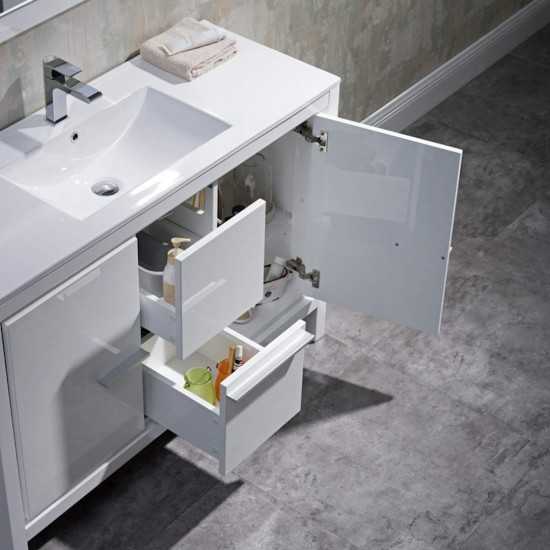 Milan 48 Inch Vanity with Ceramic Single Sink & Mirror - White