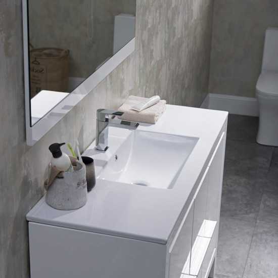 Milan 48 Inch Vanity with Ceramic Single Sink & Mirror - White