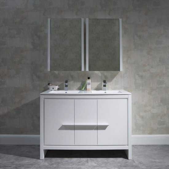 48 Inch Vanity with Ceramic Double Sinks & Mirrored Medicine Cabinets - White