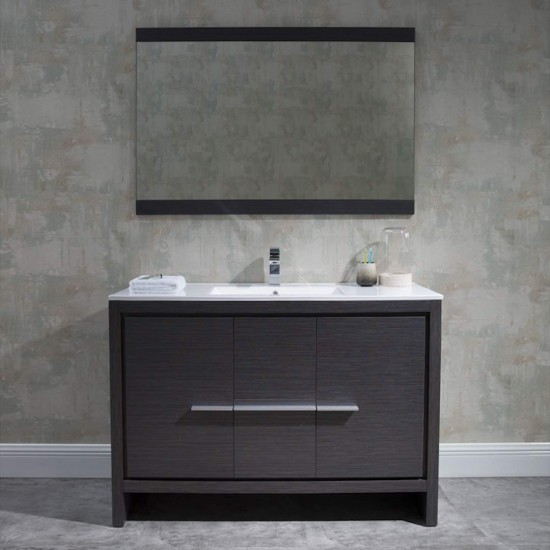 Milan 48 Inch Vanity with Ceramic Single Sink - Silver Grey