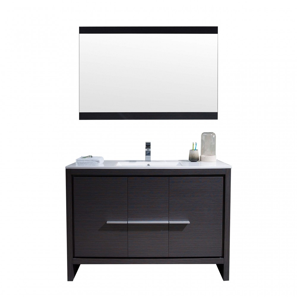 Milan 48 Inch Vanity with Ceramic Single Sink & Mirror - Silver Grey