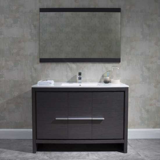 Milan 48 Inch Vanity with Ceramic Single Sink & Mirror - Silver Grey
